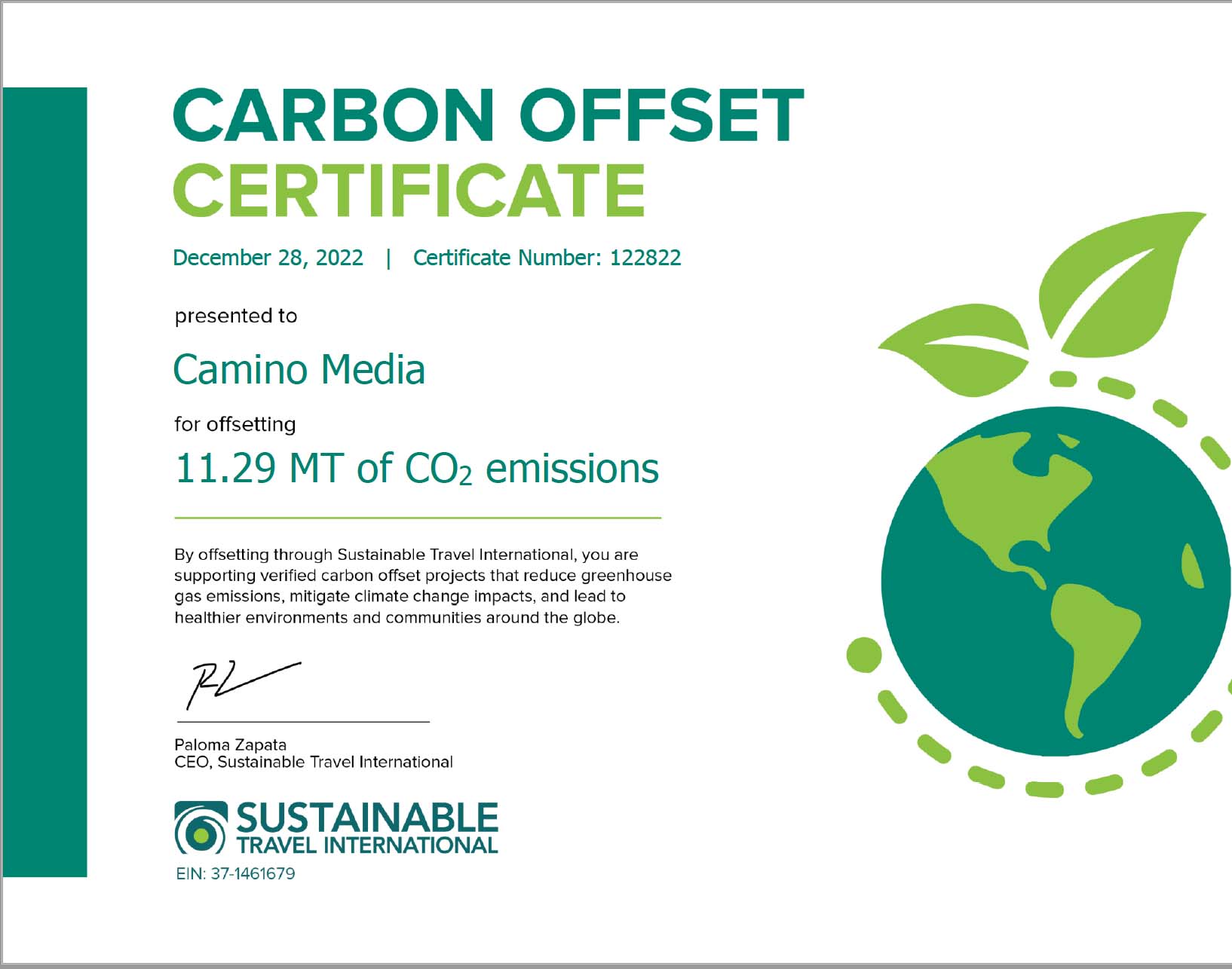 STI Carbon Offset Certificate 2022